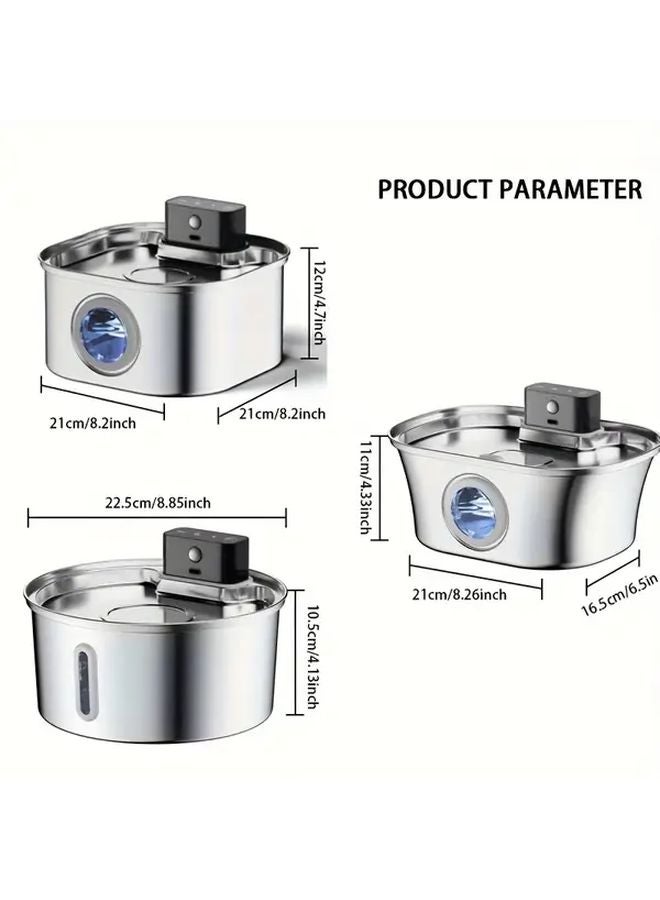 Stainless Steel Automatic Cat Water Fountain With Battery Motion Sensor 3 2L Large Capacity - Image 2